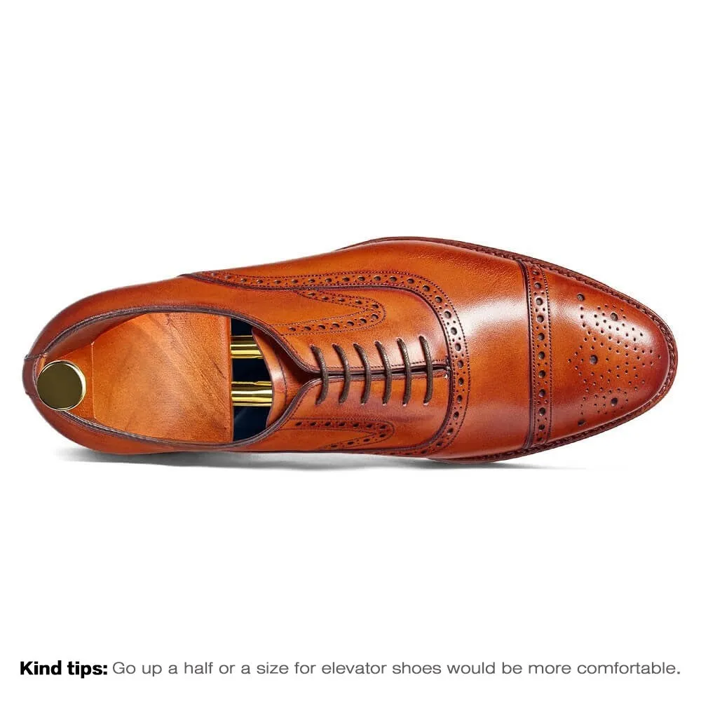 7 CM / 2.76 Inches CMR CHAMARIPA Goodyear Welted Height Increasing Shoes for Men - Brown Oxford Dress Shoes