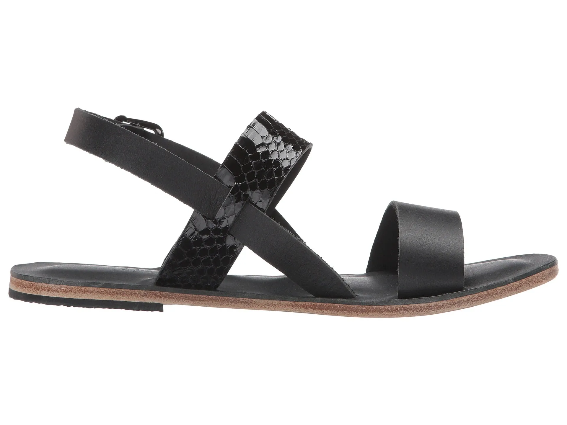 Abbot Kinney Blvd - Leather Snake Skin Sandal | Black