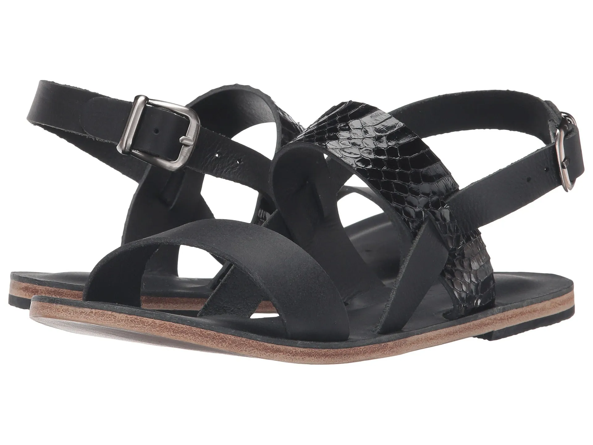 Abbot Kinney Blvd - Leather Snake Skin Sandal | Black