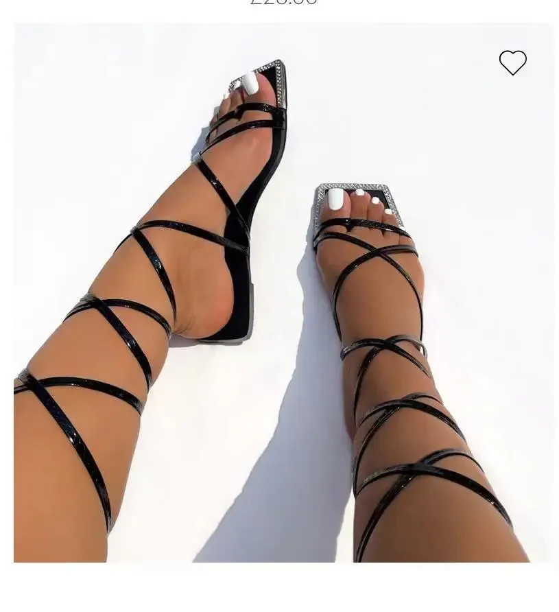 AMOZAE-- Rhinestone-adorned Flat Bottom Sandals for Trendy Vacation Style