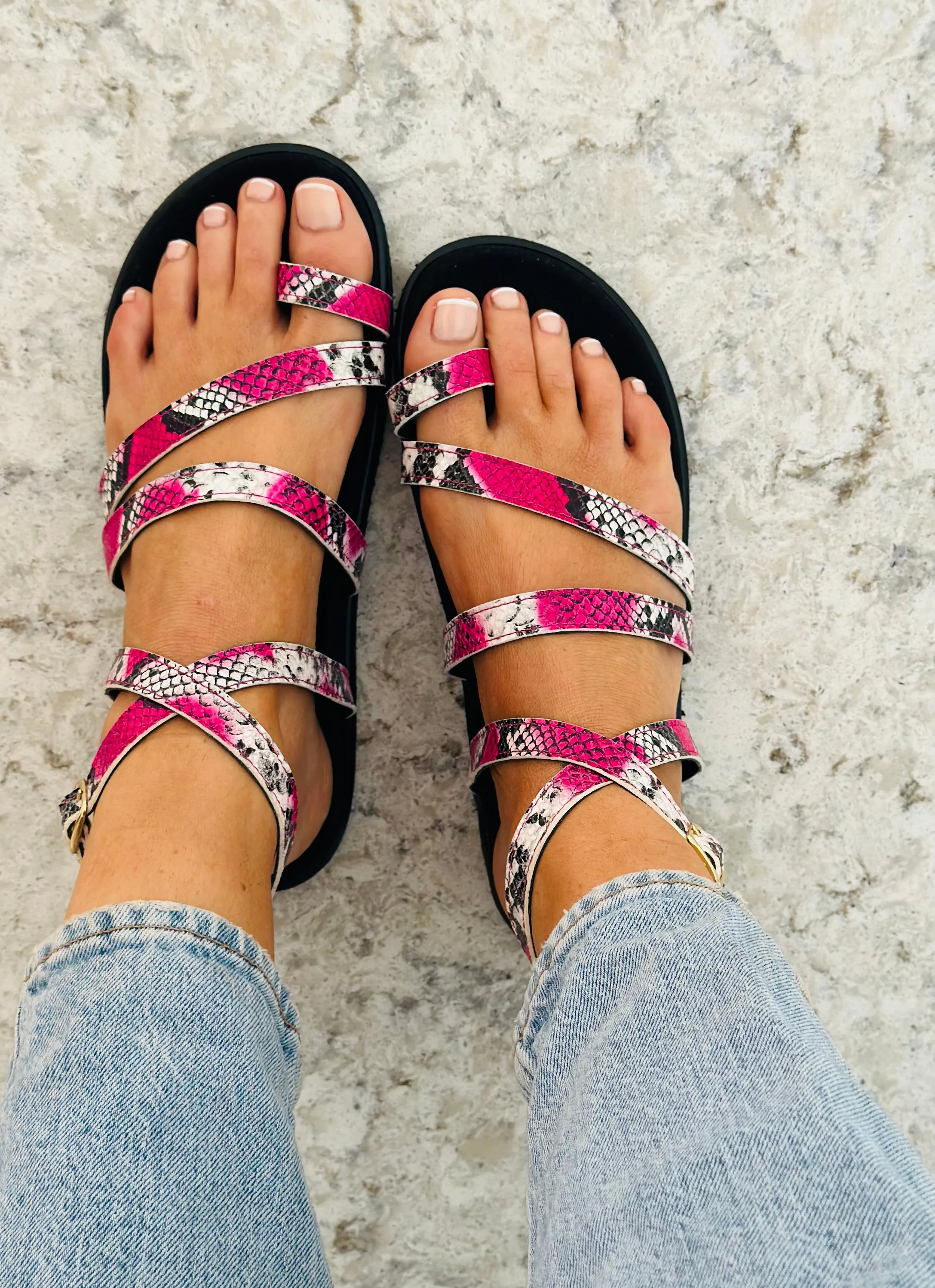 Antigua snakeprint gladiator sandals