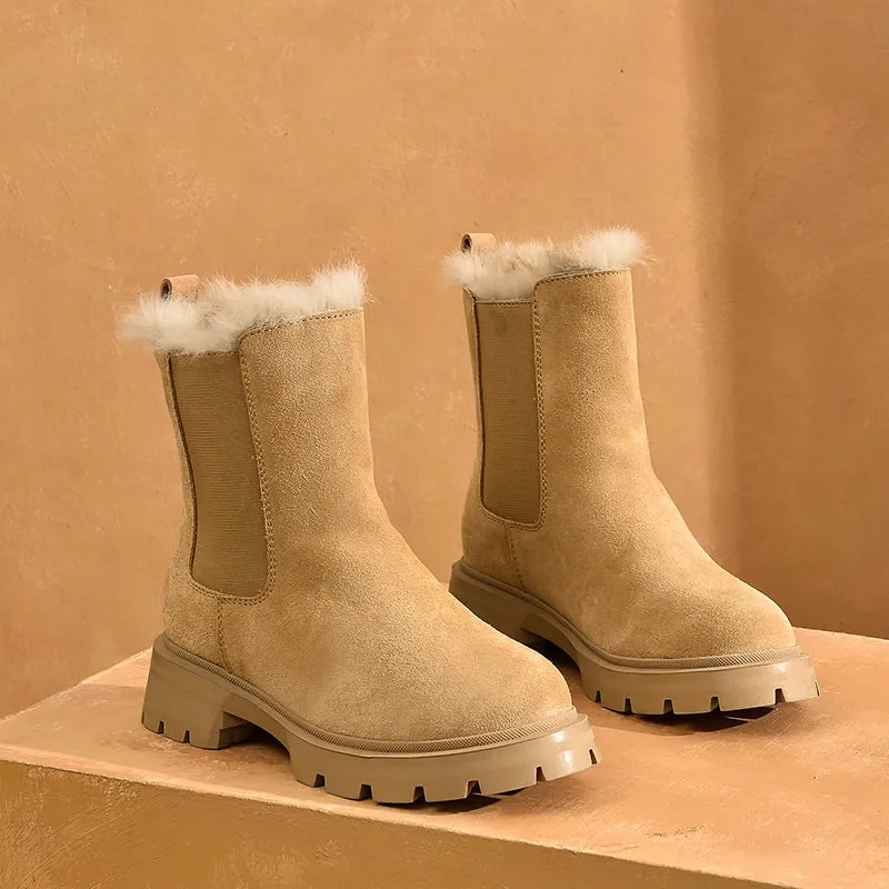 BeauToday Leather Warm Chelsea Boots for Women