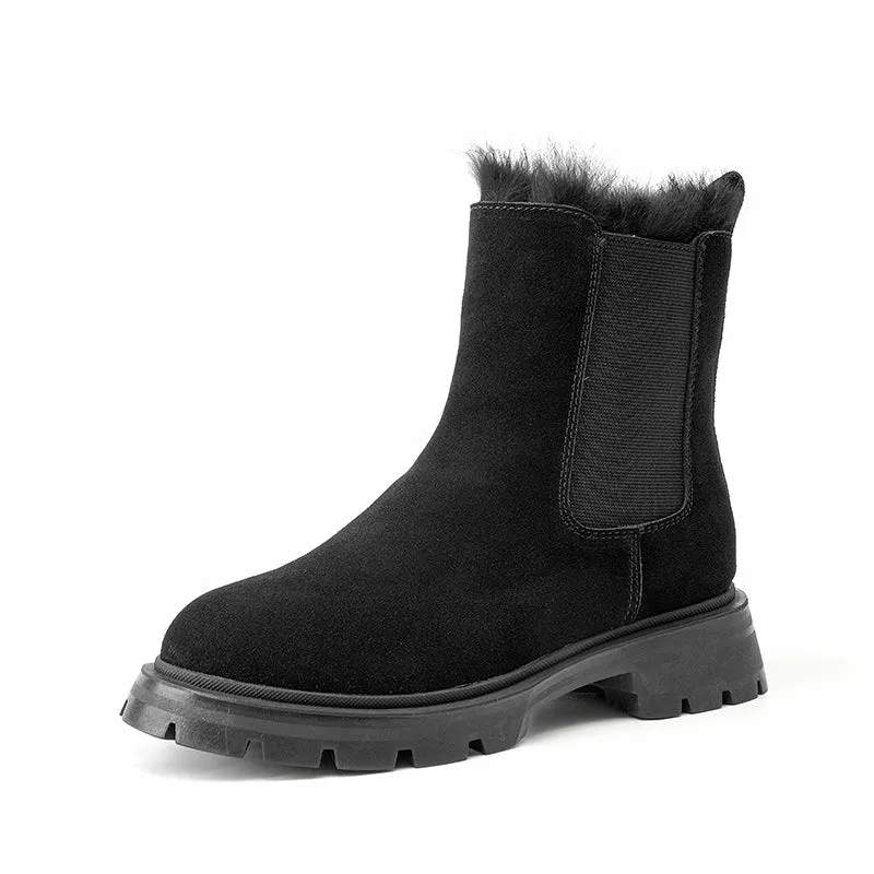 BeauToday Leather Warm Chelsea Boots for Women