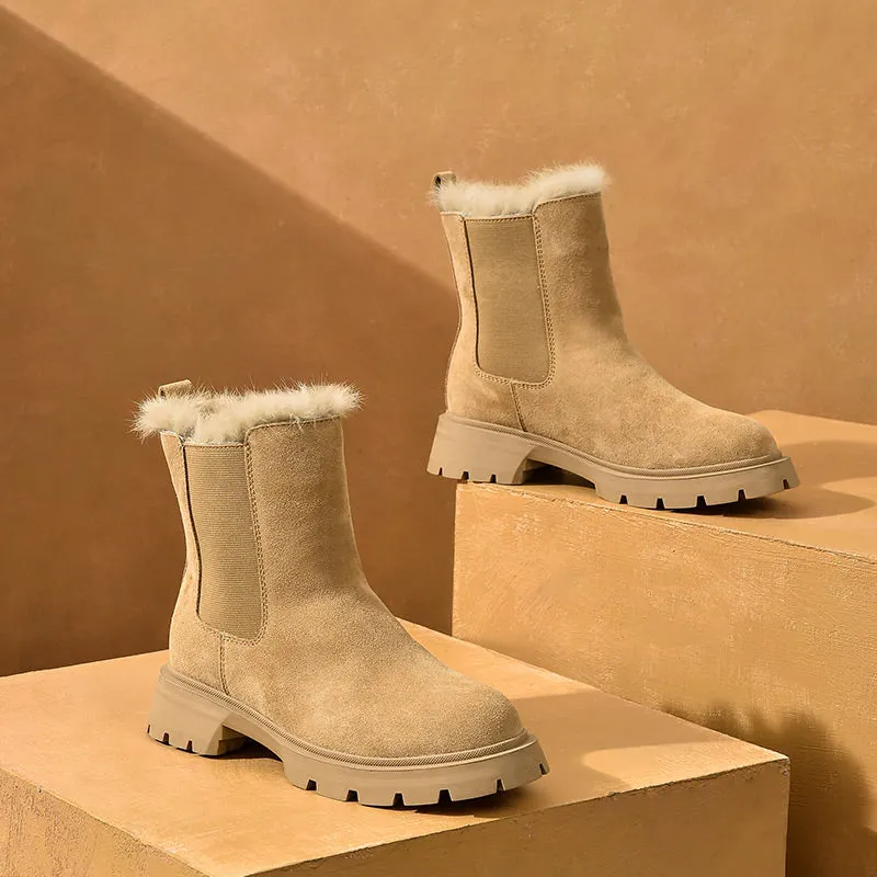 BeauToday Leather Warm Chelsea Boots for Women