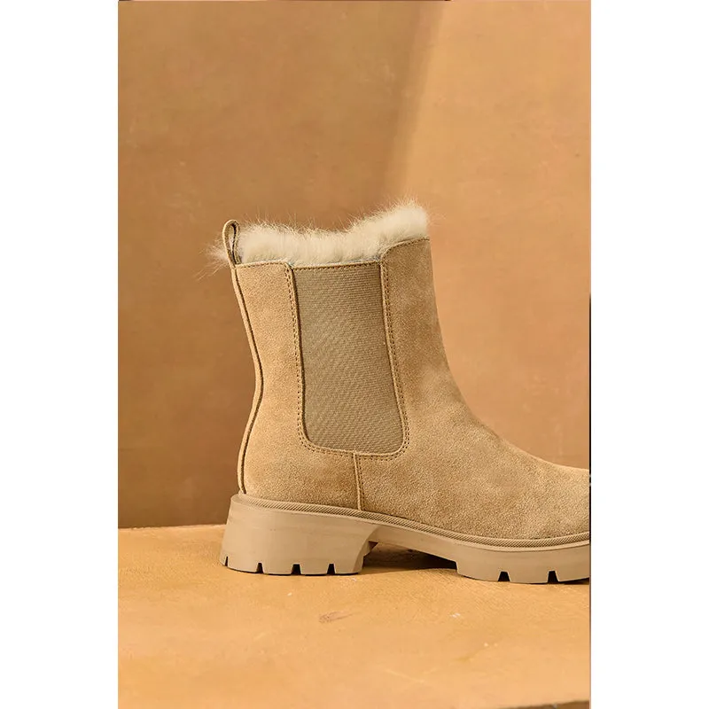 BeauToday Leather Warm Chelsea Boots for Women