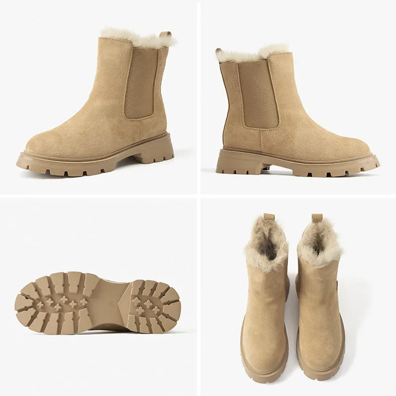 BeauToday Leather Warm Chelsea Boots for Women