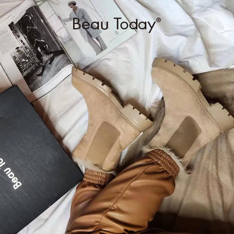 BeauToday Leather Warm Chelsea Boots for Women