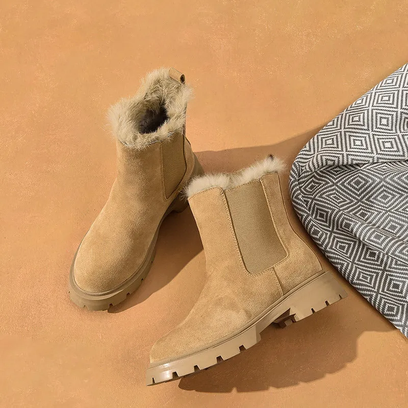 BeauToday Leather Warm Chelsea Boots for Women
