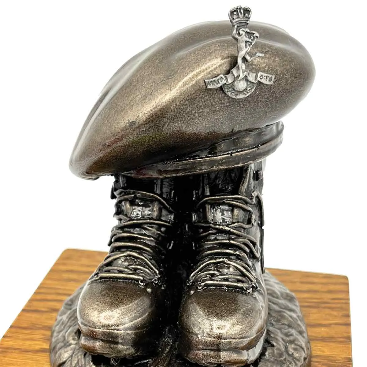 Beret and Boots Bronze Resin Statue on Oak Base - Updated Design