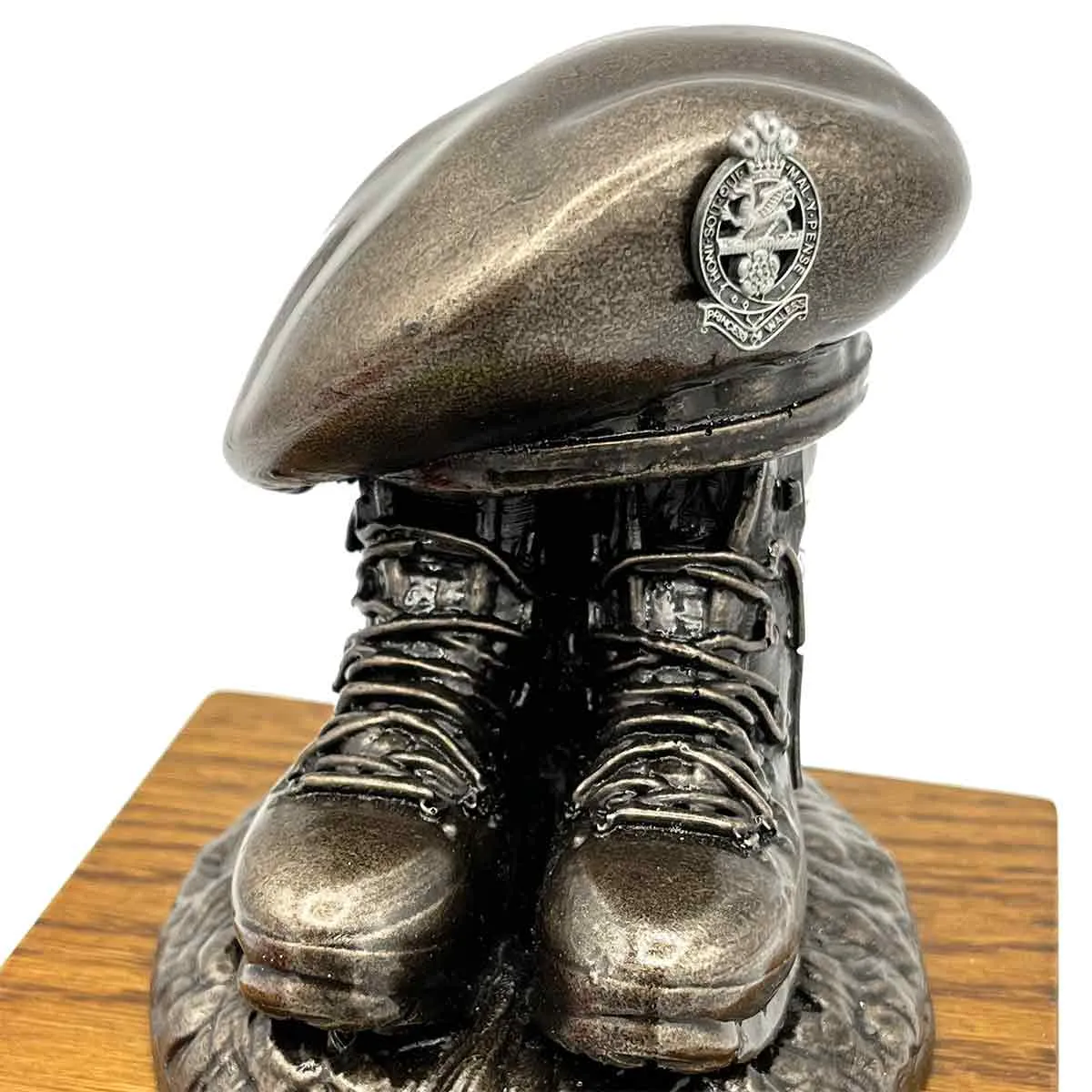 Beret and Boots Bronze Resin Statue on Oak Base - Updated Design