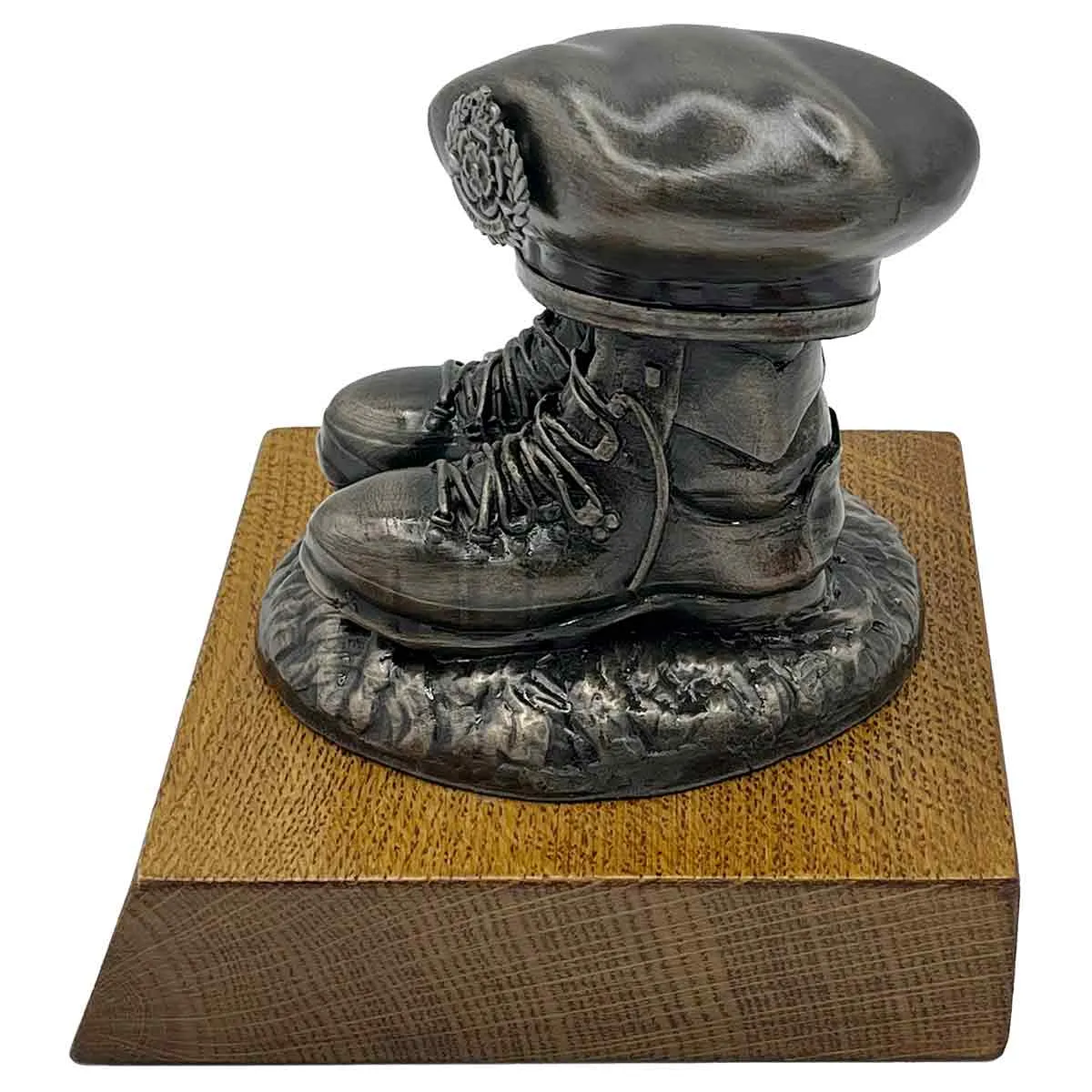 Beret and Boots Bronze Resin Statue on Oak Base - Updated Design
