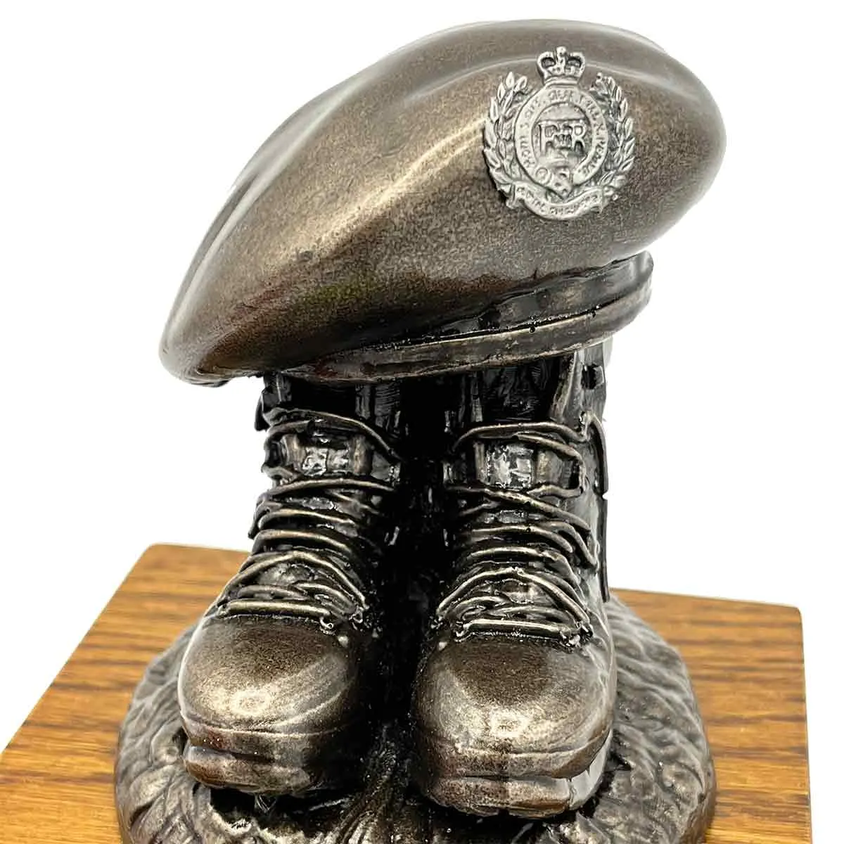 Beret and Boots Bronze Resin Statue on Oak Base - Updated Design