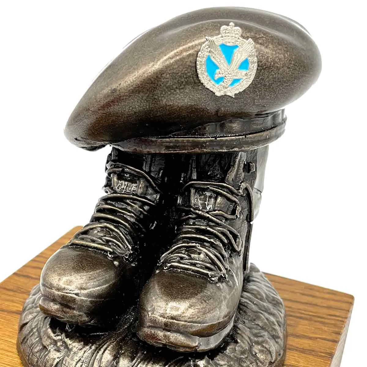 Beret and Boots Bronze Resin Statue on Oak Base - Updated Design