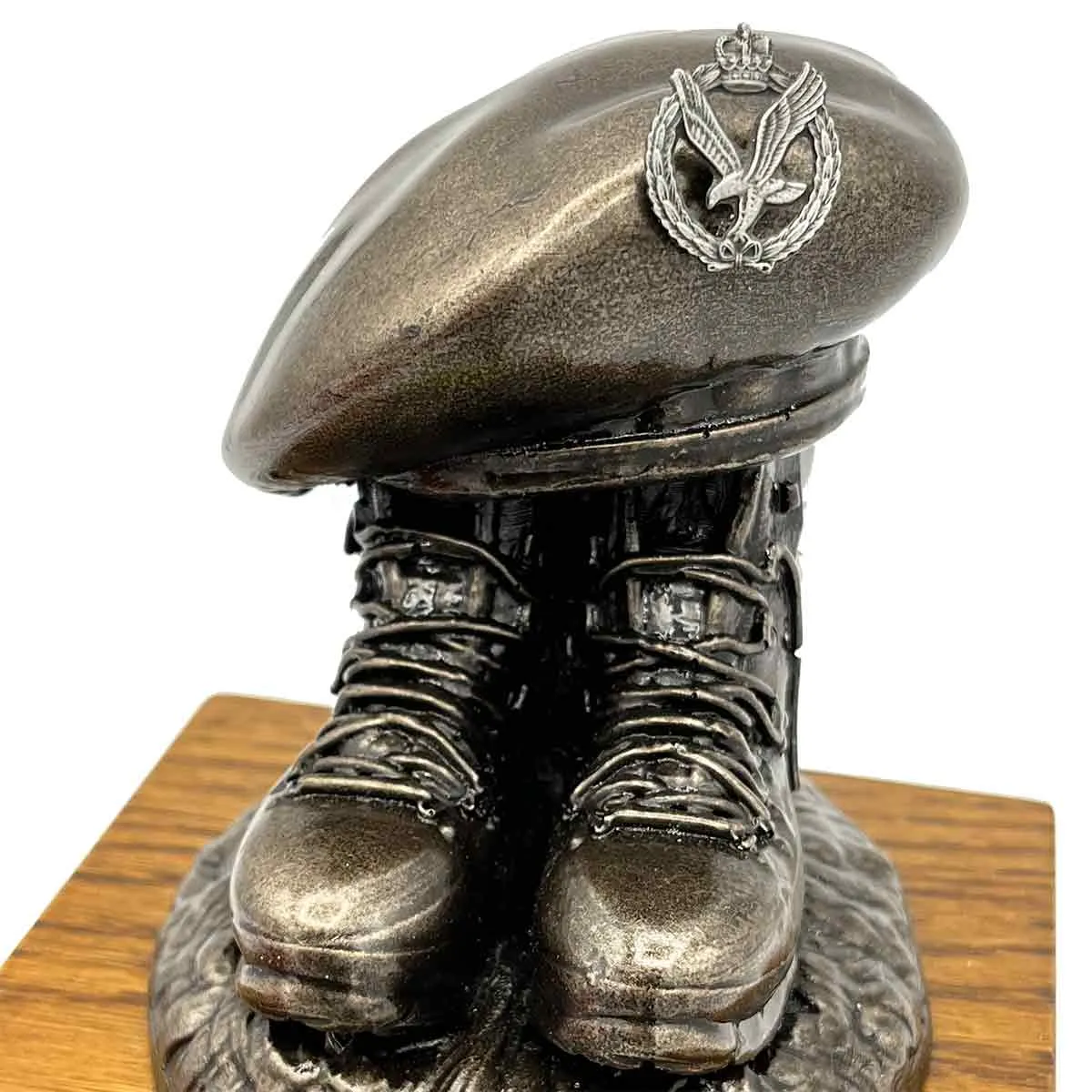 Beret and Boots Bronze Resin Statue on Oak Base - Updated Design