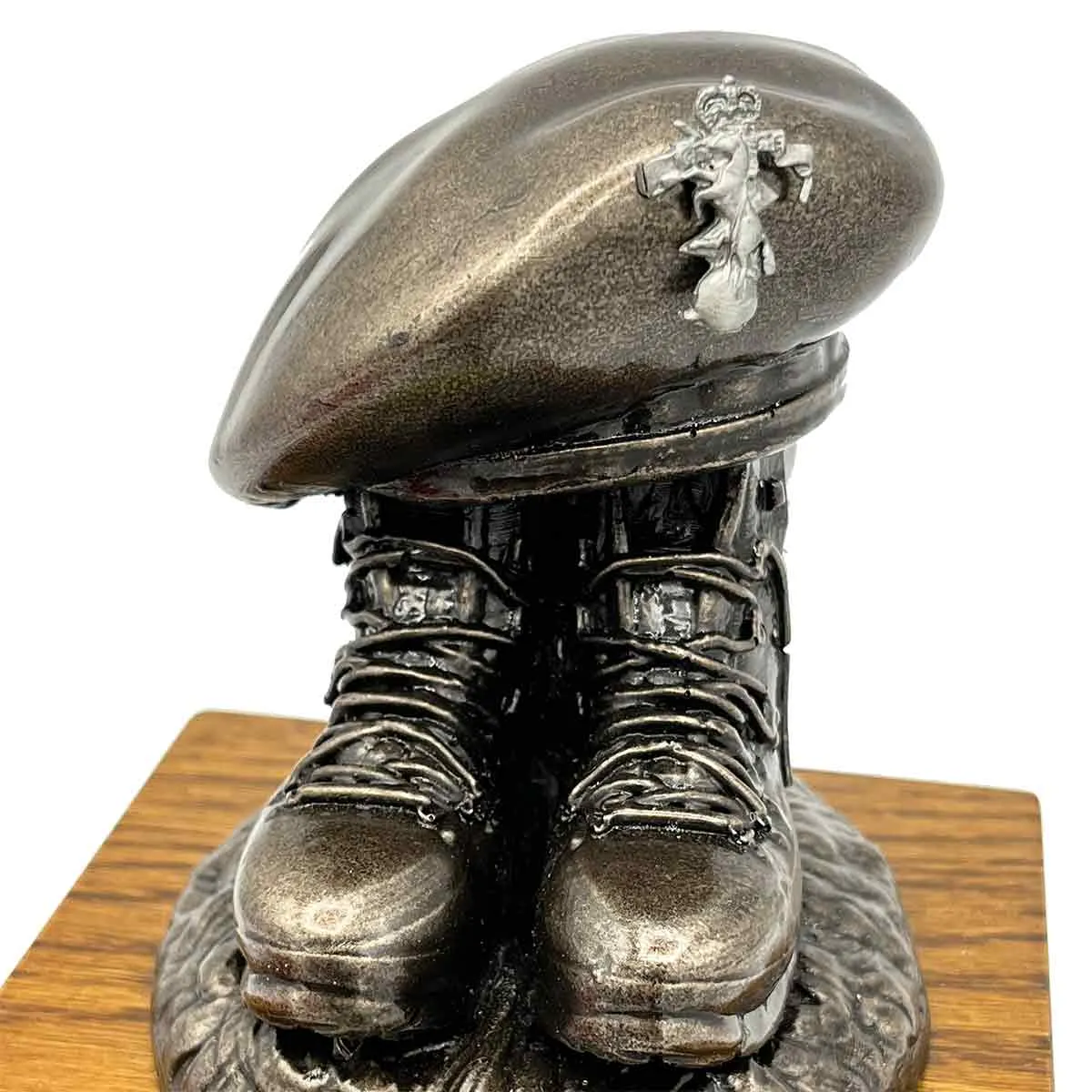 Beret and Boots Bronze Resin Statue on Oak Base - Updated Design