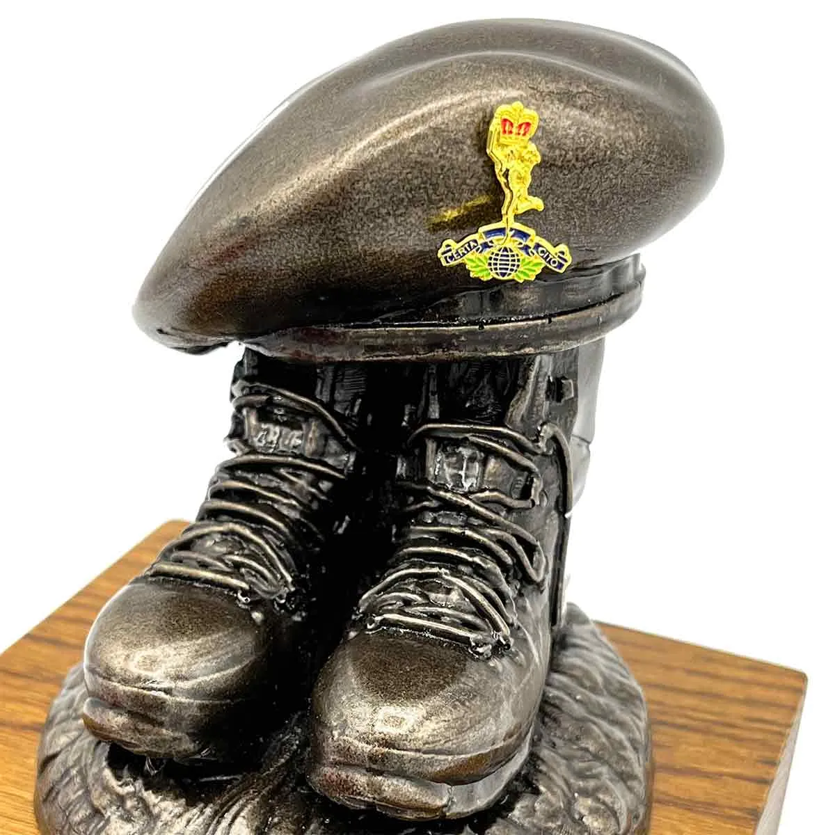 Beret and Boots Bronze Resin Statue on Oak Base - Updated Design
