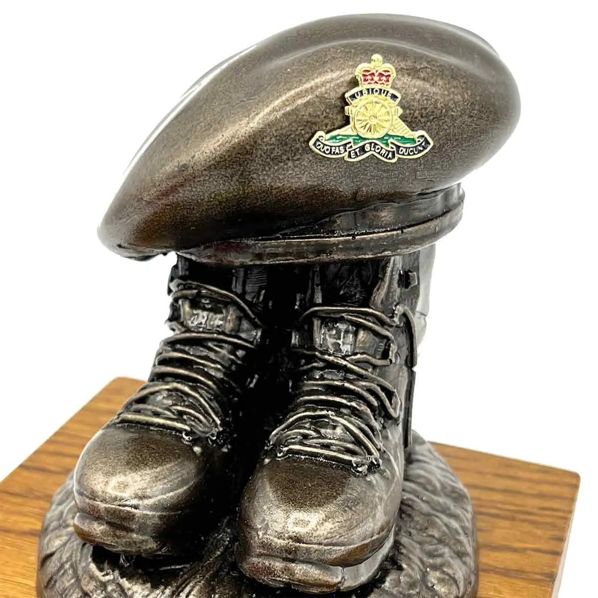 Beret and Boots Bronze Resin Statue on Oak Base - Updated Design