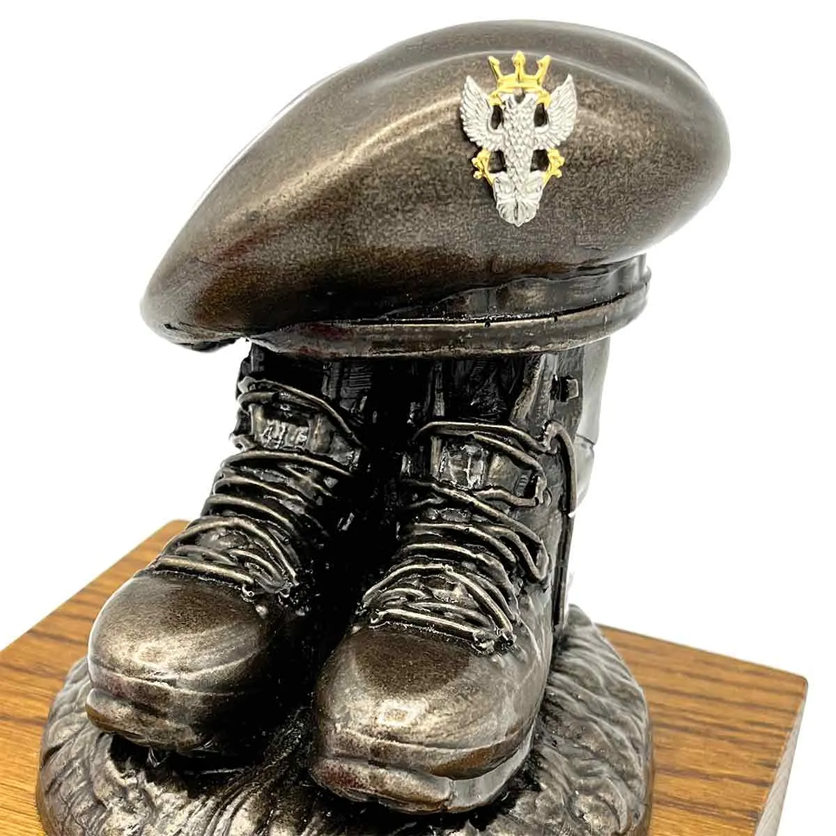 Beret and Boots Bronze Resin Statue on Oak Base - Updated Design