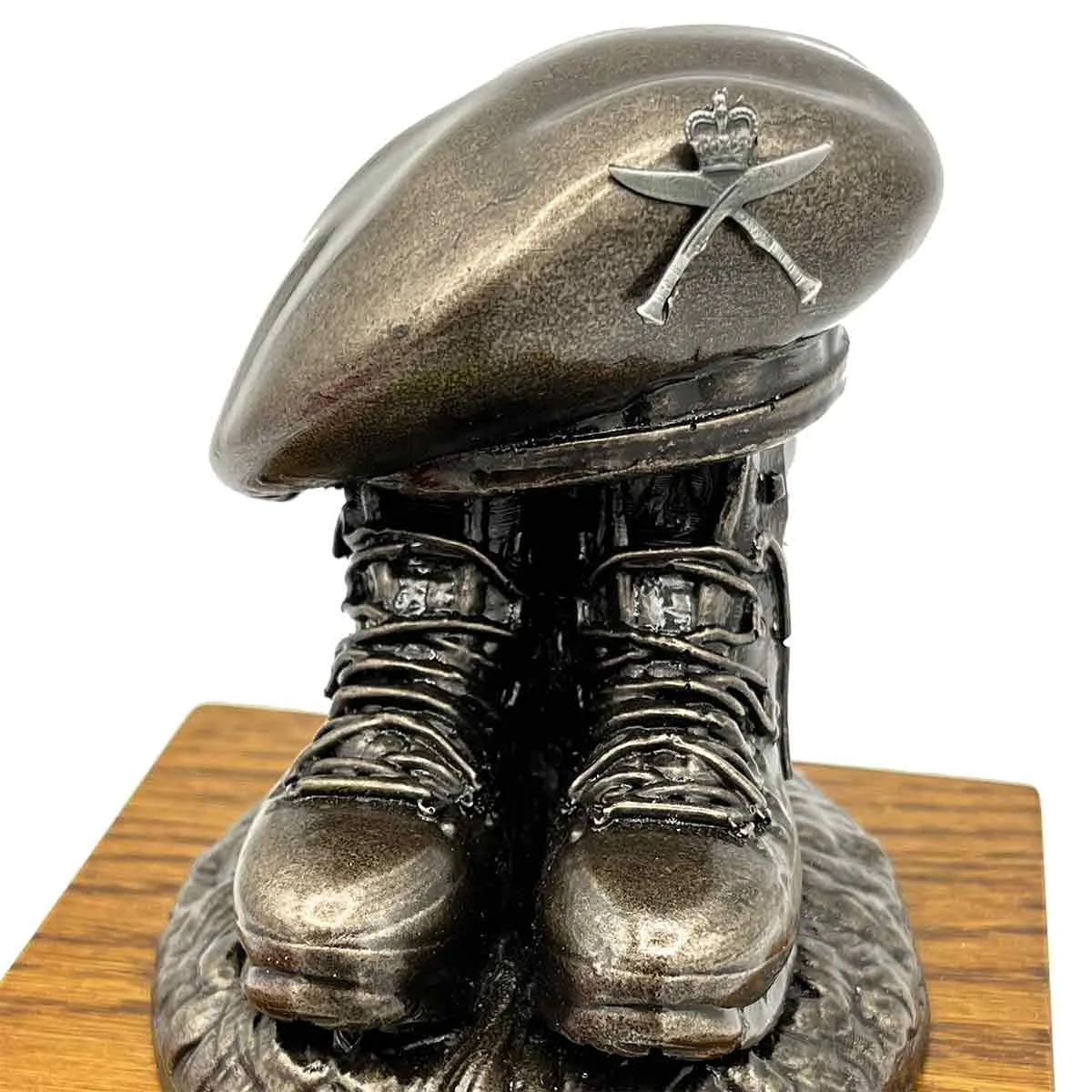 Beret and Boots Bronze Resin Statue on Oak Base - Updated Design