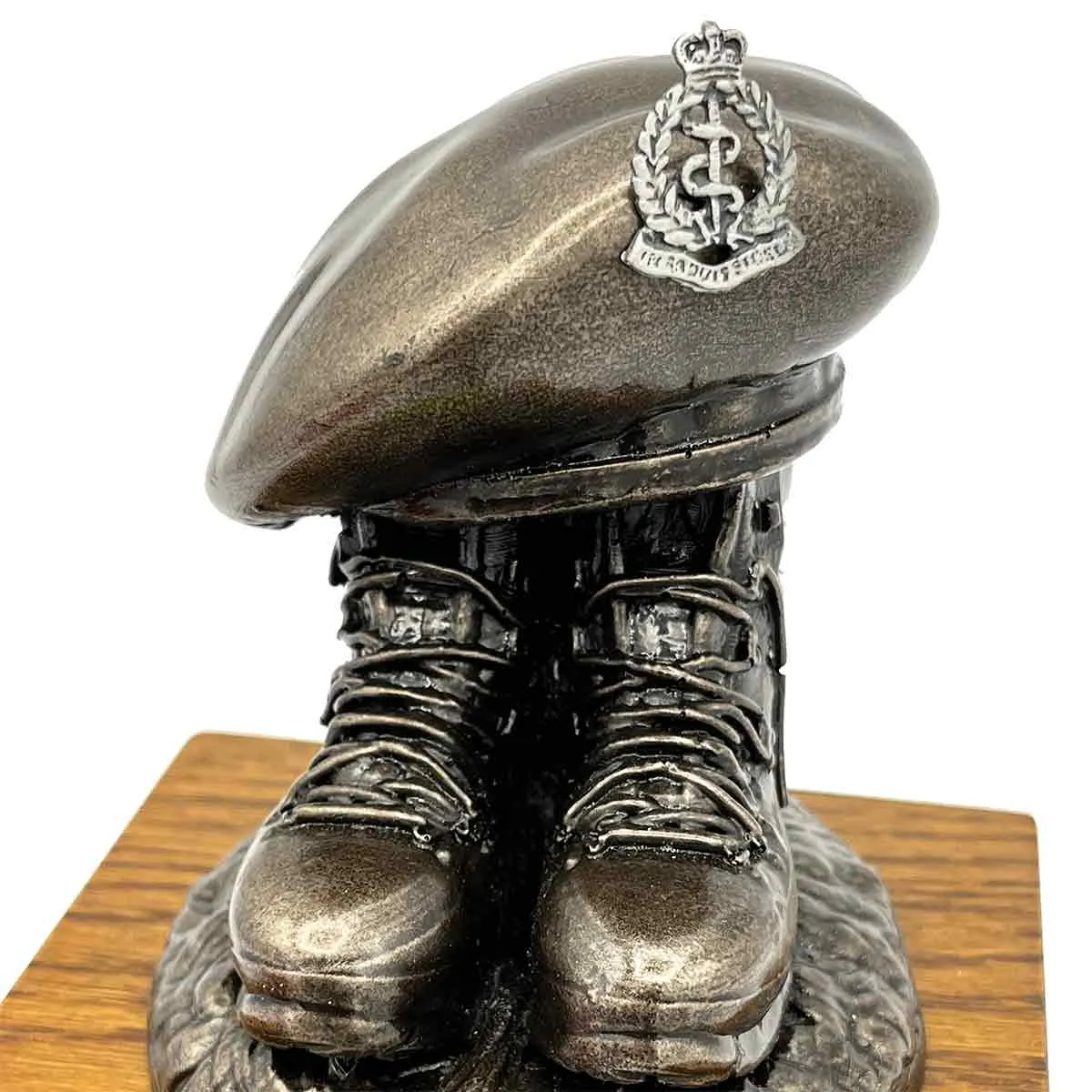Beret and Boots Bronze Resin Statue on Oak Base - Updated Design