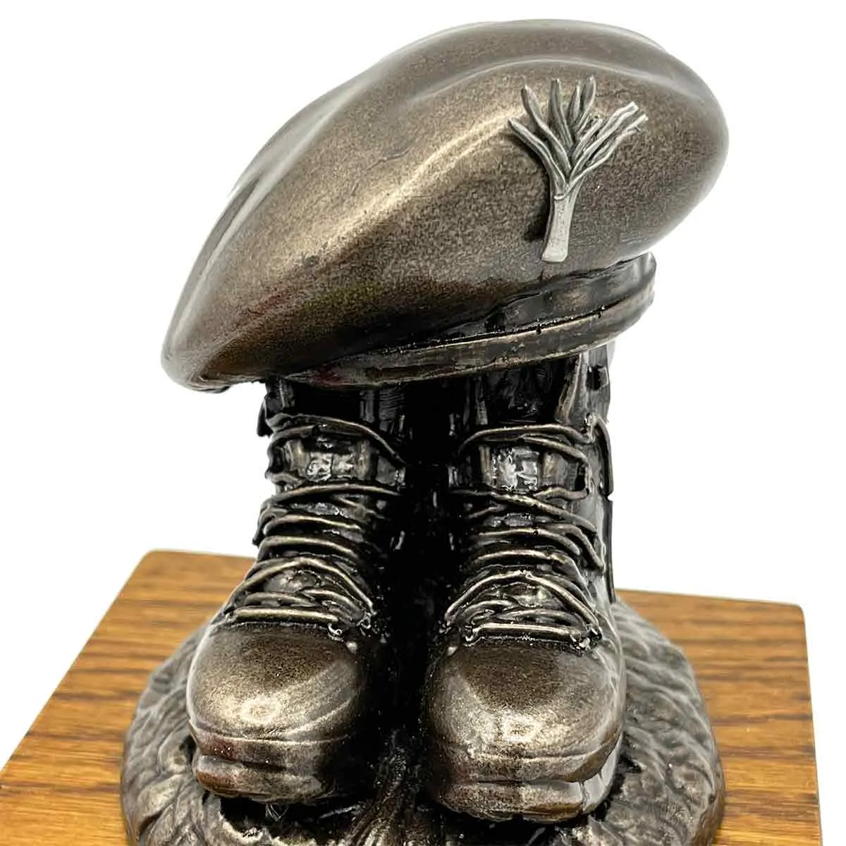 Beret and Boots Bronze Resin Statue on Oak Base - Updated Design