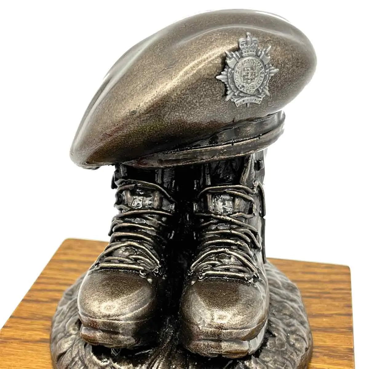 Beret and Boots Bronze Resin Statue on Oak Base - Updated Design