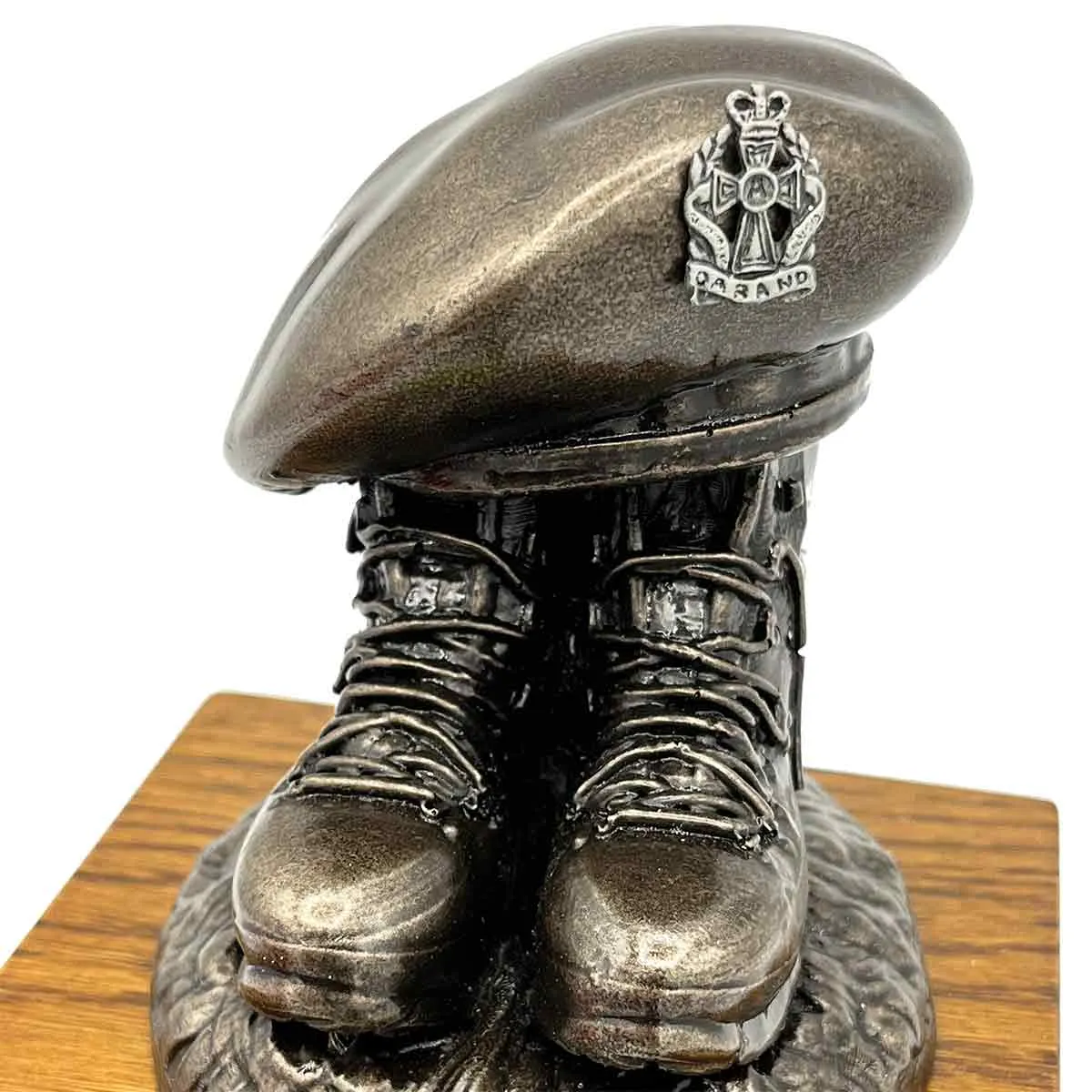 Beret and Boots Bronze Resin Statue on Oak Base - Updated Design