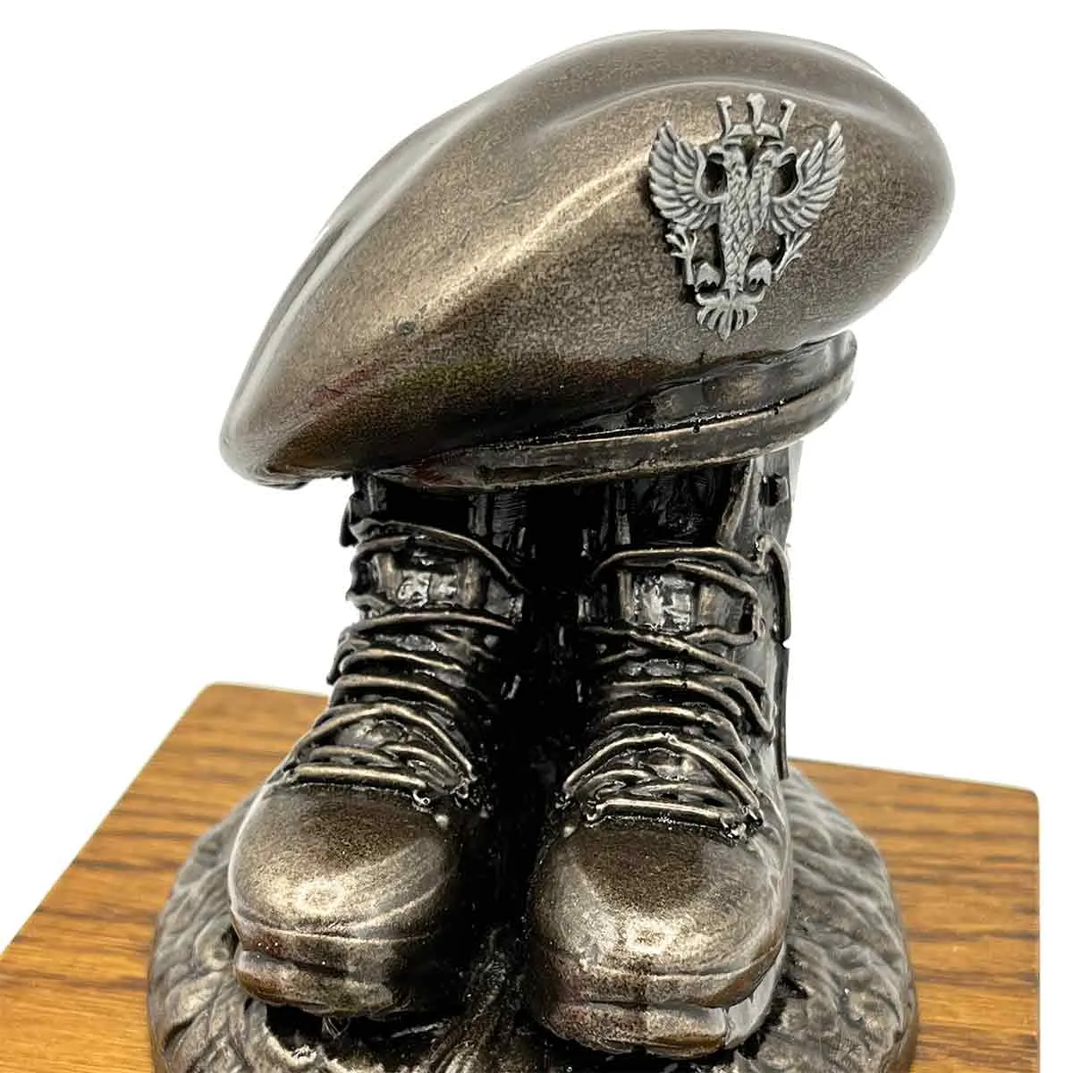 Beret and Boots Bronze Resin Statue on Oak Base - Updated Design