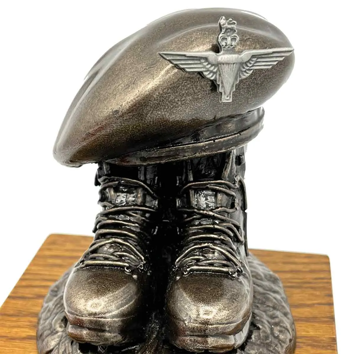 Beret and Boots Bronze Resin Statue on Oak Base - Updated Design