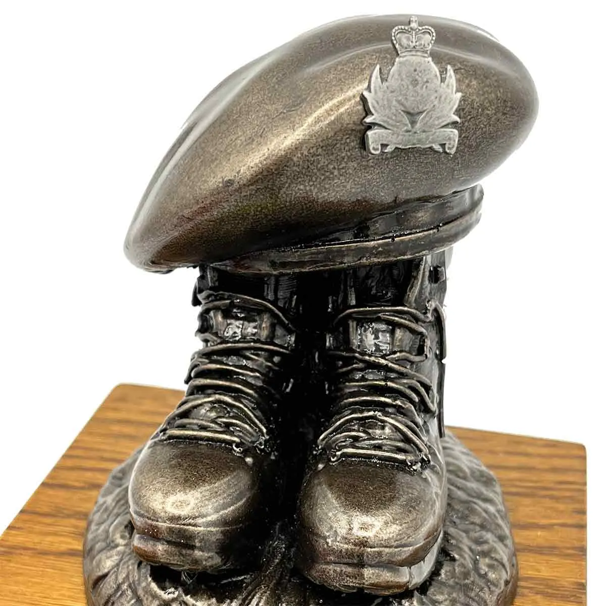 Beret and Boots Bronze Resin Statue on Oak Base - Updated Design