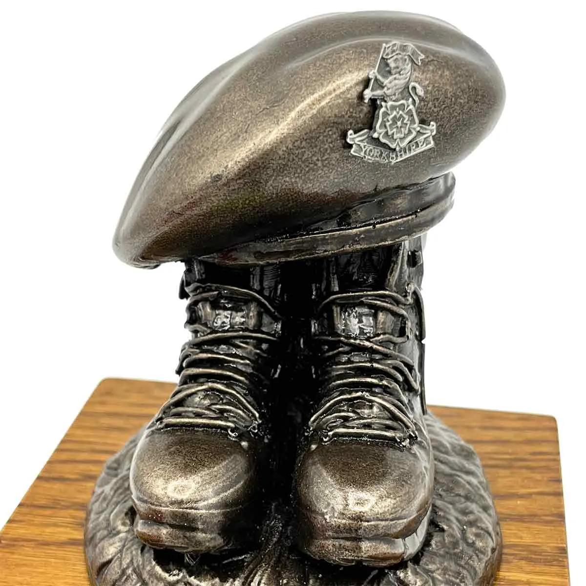 Beret and Boots Bronze Resin Statue on Oak Base - Updated Design