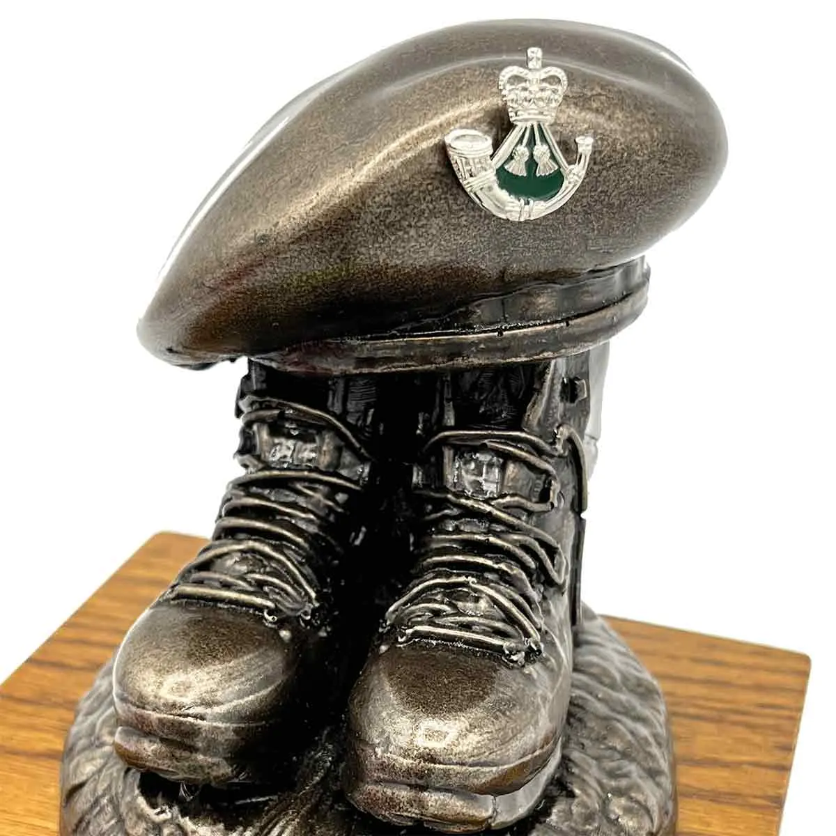 Beret and Boots Bronze Resin Statue on Oak Base - Updated Design