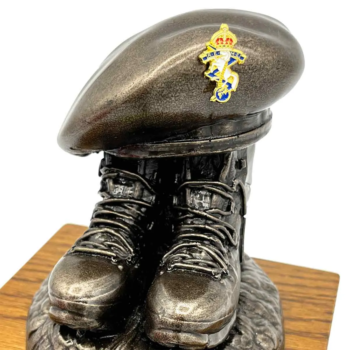Beret and Boots Bronze Resin Statue on Oak Base - Updated Design