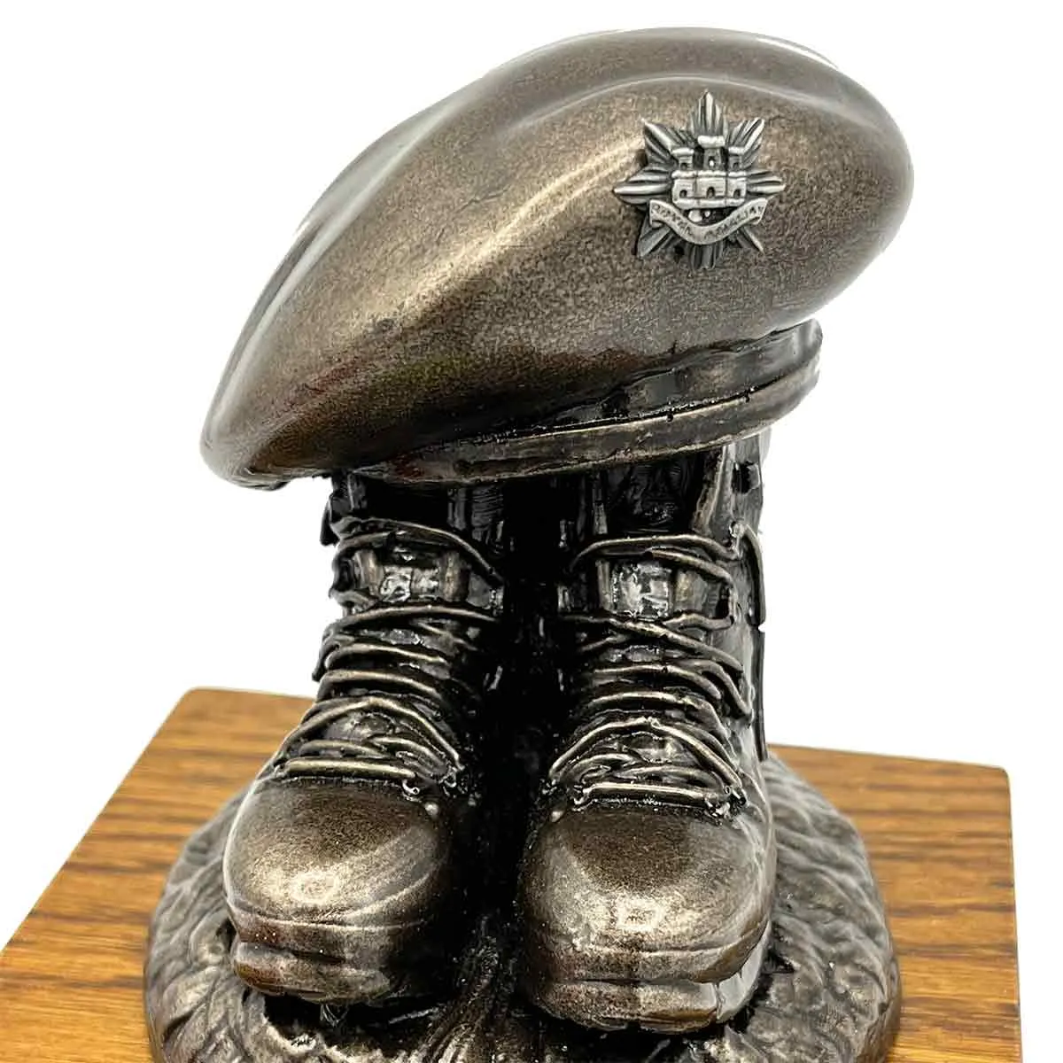 Beret and Boots Bronze Resin Statue on Oak Base - Updated Design