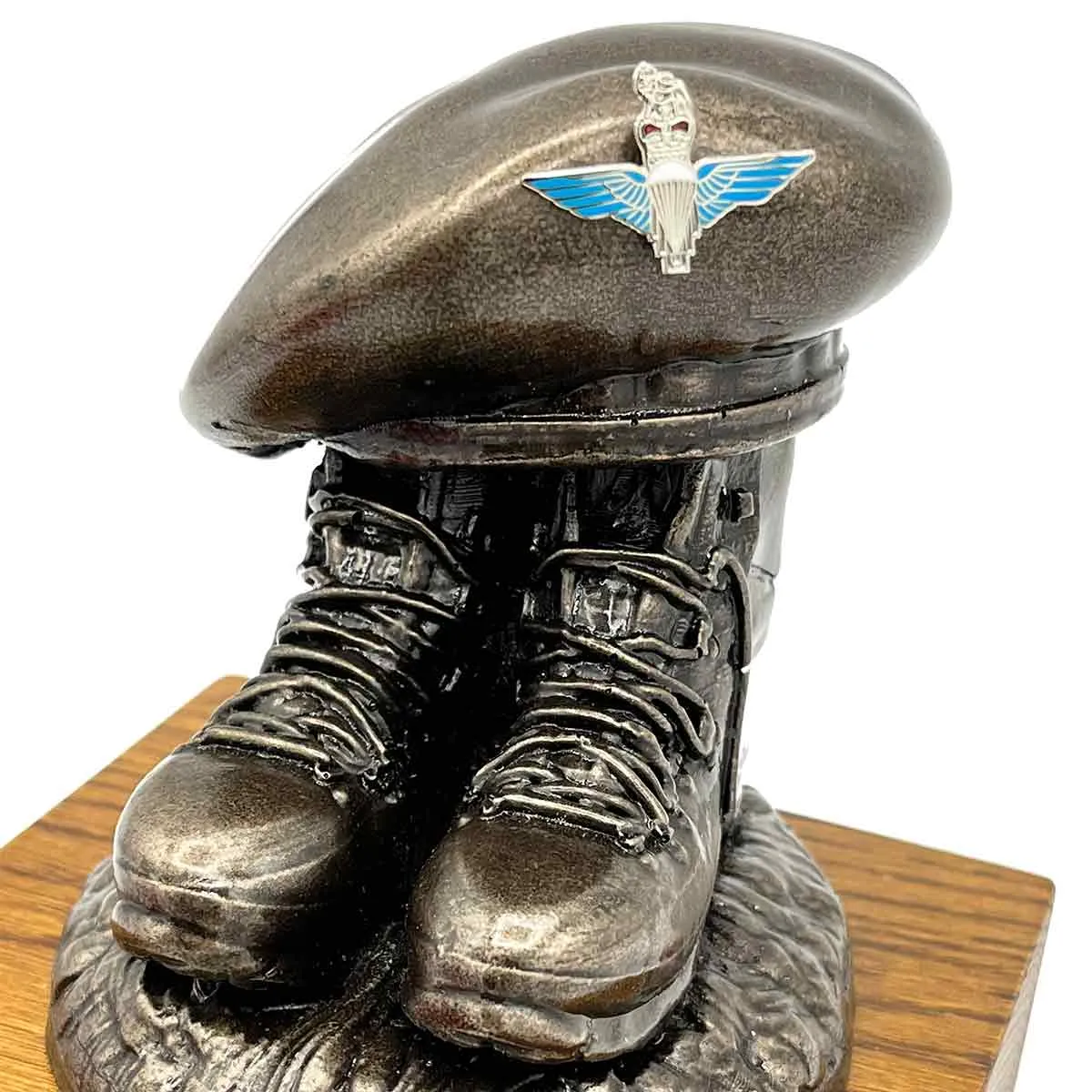 Beret and Boots Bronze Resin Statue on Oak Base - Updated Design