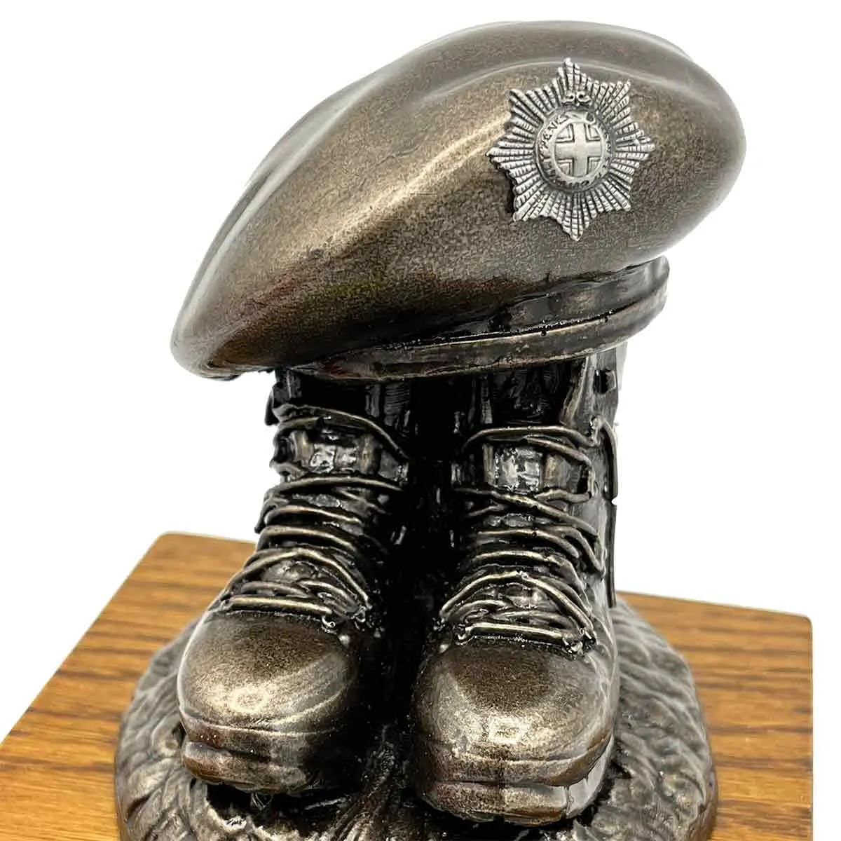 Beret and Boots Bronze Resin Statue on Oak Base - Updated Design