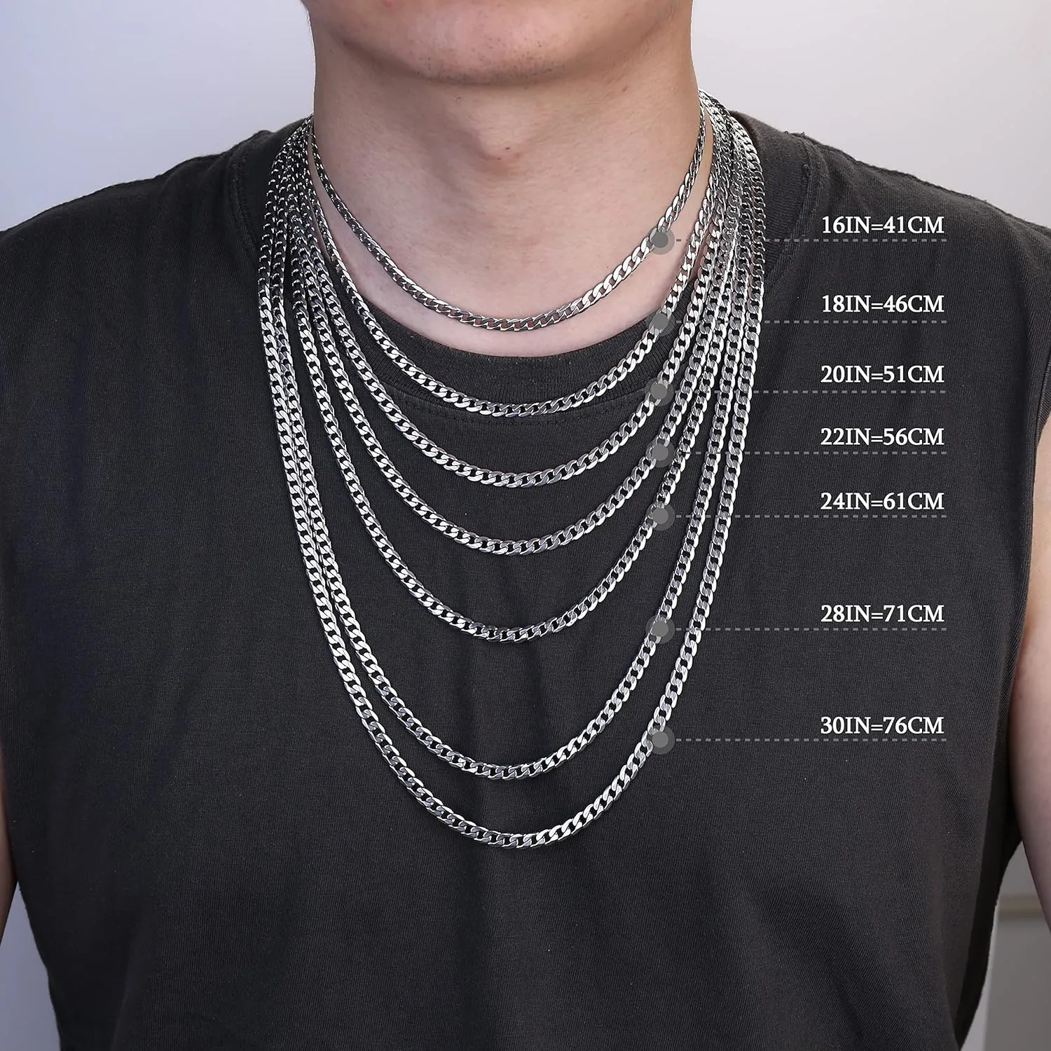 Besteel 925 Sterling Silver Cross Necklace Beveled Edge for Men Women 5mm Stainless Steel Diamond Cut Durable Cuban Link Curb Chain Crucifix Pendant Necklace Jewelry 16-30 Inches