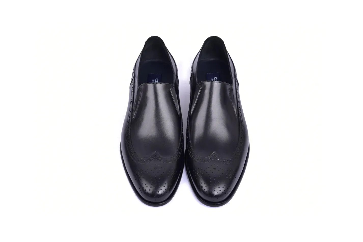 Black Italian Leather Men's Dress Shoes Wing Tip Loafer Buffalo C0435-6401 By Corrente