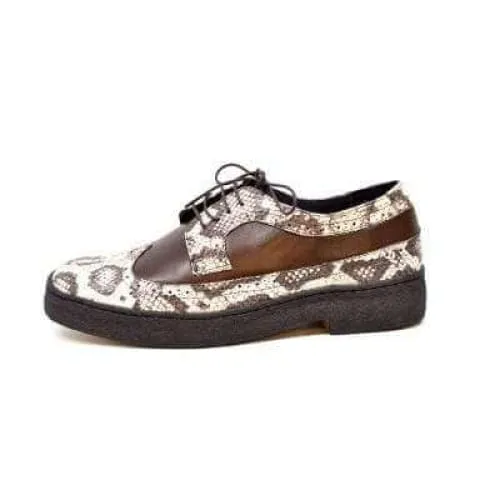 British Walkers Wingtip Low Cut Men's Brown Snake Leather