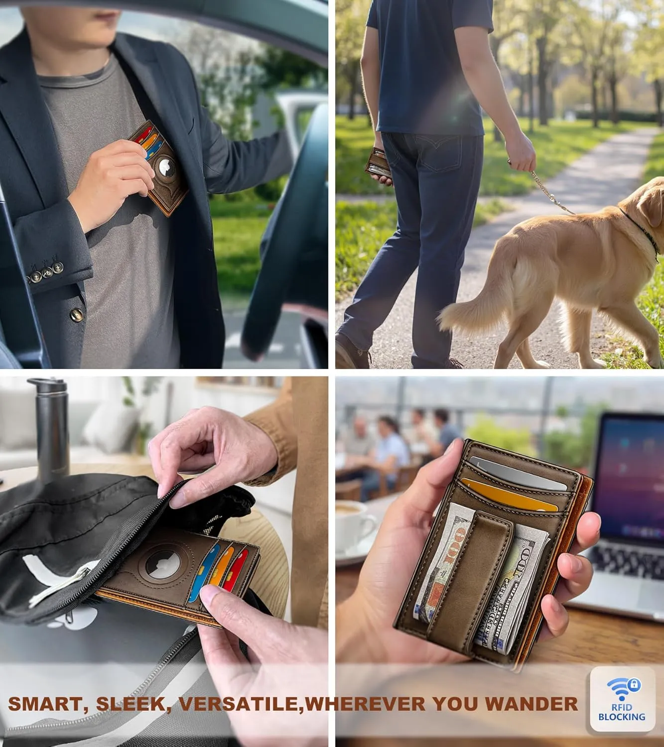 BULLIANT Men Airtag Wallet,Slim Wallet Money Clip Card Holder Magnetic Closure 12 Cards in Front Pocket RFID Blocking