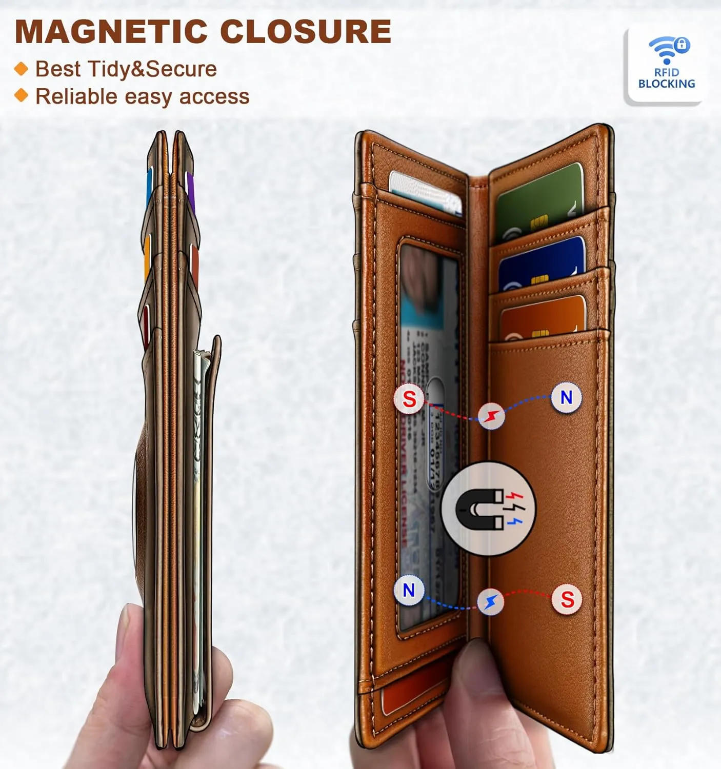 BULLIANT Men Airtag Wallet,Slim Wallet Money Clip Card Holder Magnetic Closure 12 Cards in Front Pocket RFID Blocking