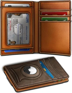 BULLIANT Men Airtag Wallet,Slim Wallet Money Clip Card Holder Magnetic Closure 12 Cards in Front Pocket RFID Blocking