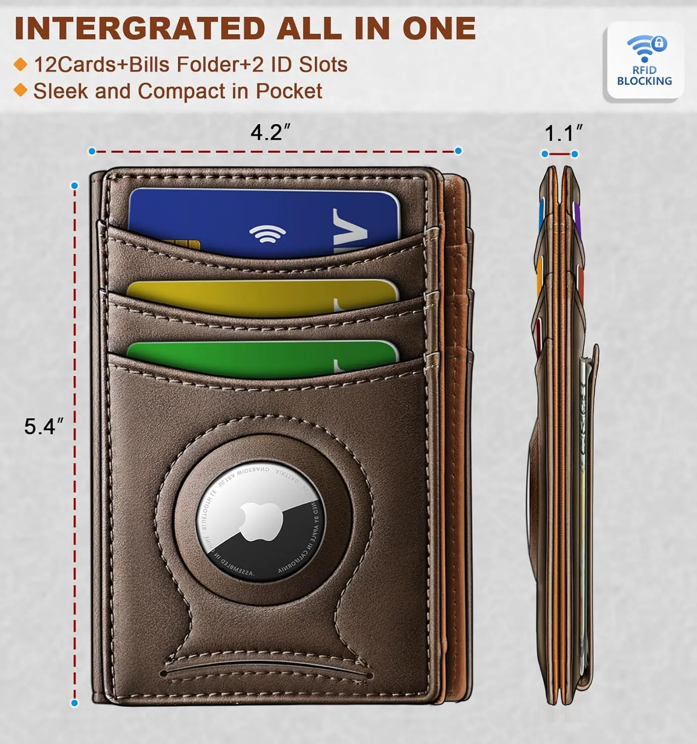 BULLIANT Men Airtag Wallet,Slim Wallet Money Clip Card Holder Magnetic Closure 12 Cards in Front Pocket RFID Blocking