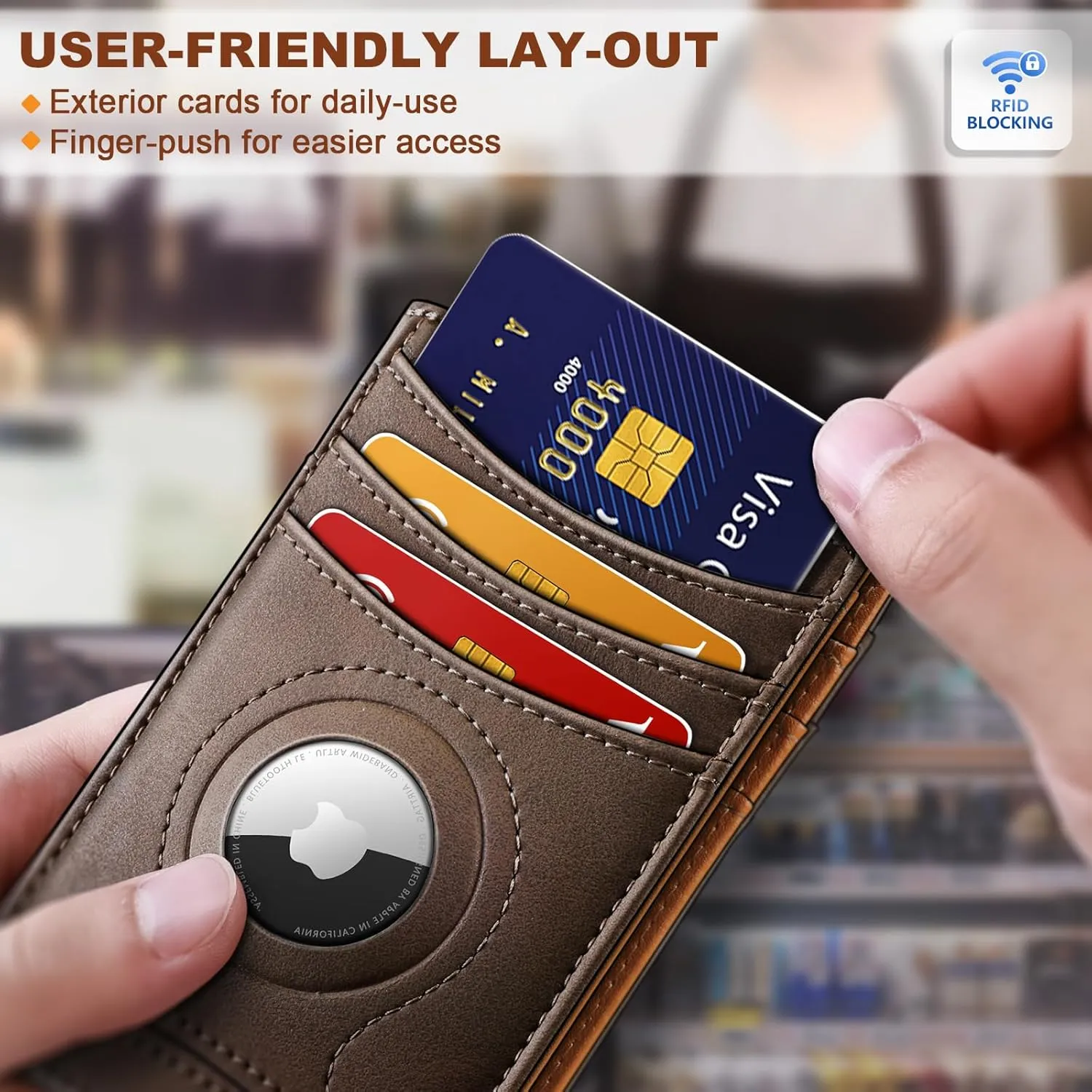 BULLIANT Men Airtag Wallet,Slim Wallet Money Clip Card Holder Magnetic Closure 12 Cards in Front Pocket RFID Blocking
