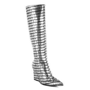 Croco Metallic Long Boots