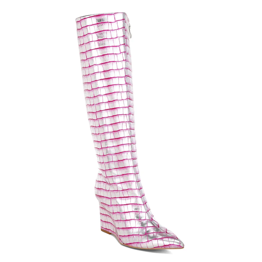 Croco Metallic Long Boots
