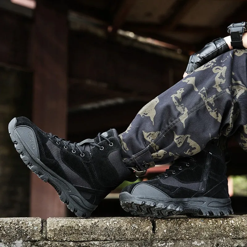 Cuzcare Men Army Winter Boots Leather Trekking Orthopedic Shoes