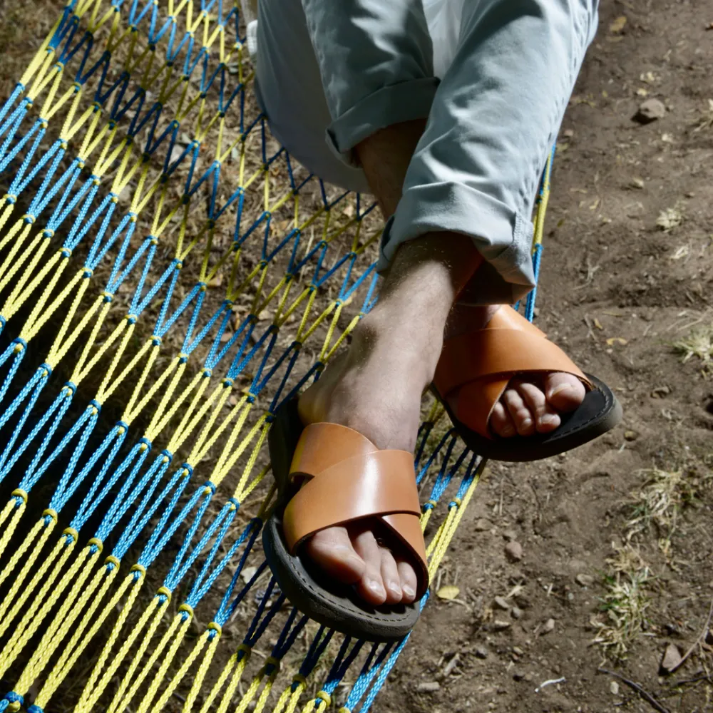 Elan - Leather Slide On Sandal | Black Tan