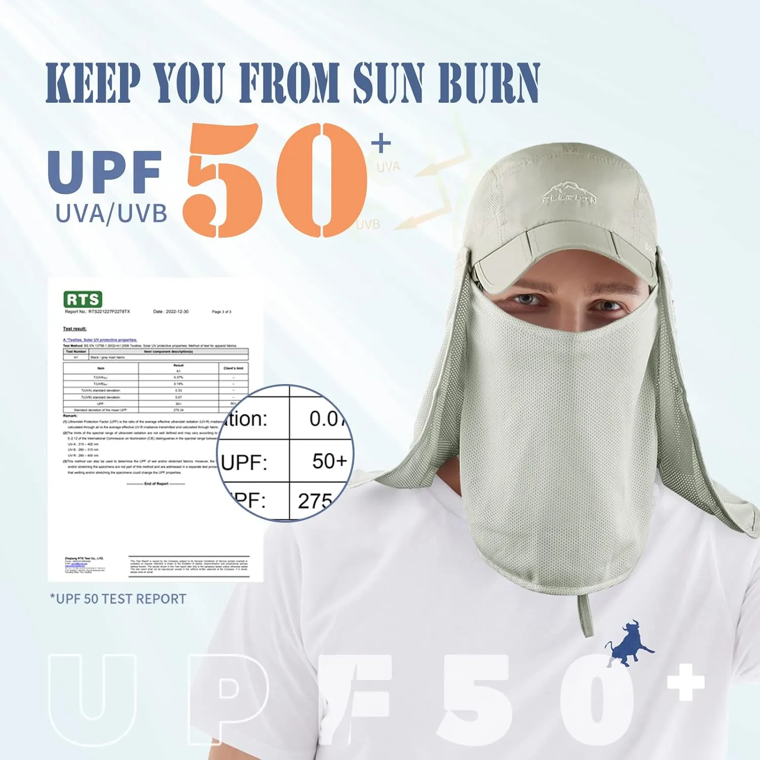 ELLEWIN Outdoor Sun Hat for Men Women UPF 50  Fishing UV Hat with Neck Flap Face Cover for Sun Protection