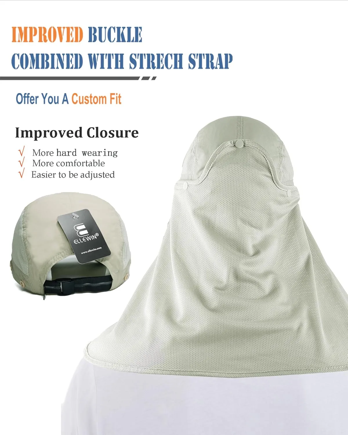 ELLEWIN Outdoor Sun Hat for Men Women UPF 50  Fishing UV Hat with Neck Flap Face Cover for Sun Protection